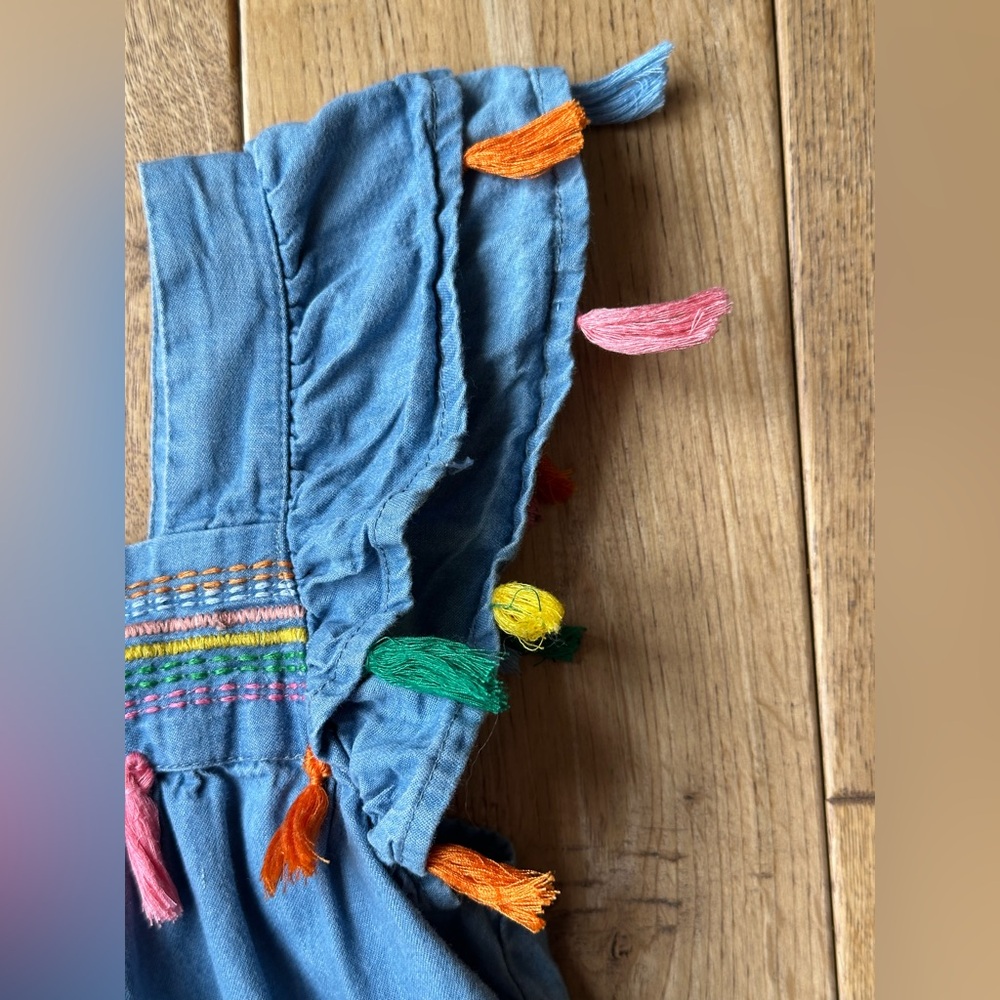Mud Pie Denim Rainbow Tassel Dress size 5T - Picture 4 of 10